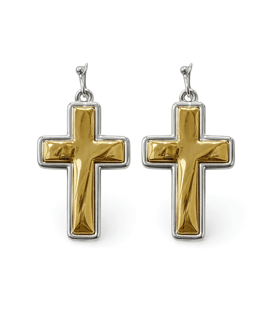 Two Tone Cross Drop Earring