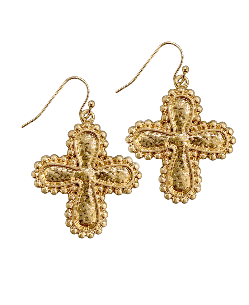 Hammered Texture Cross Earring