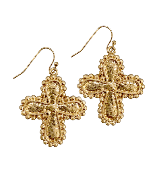 Hammered Texture Cross Earring