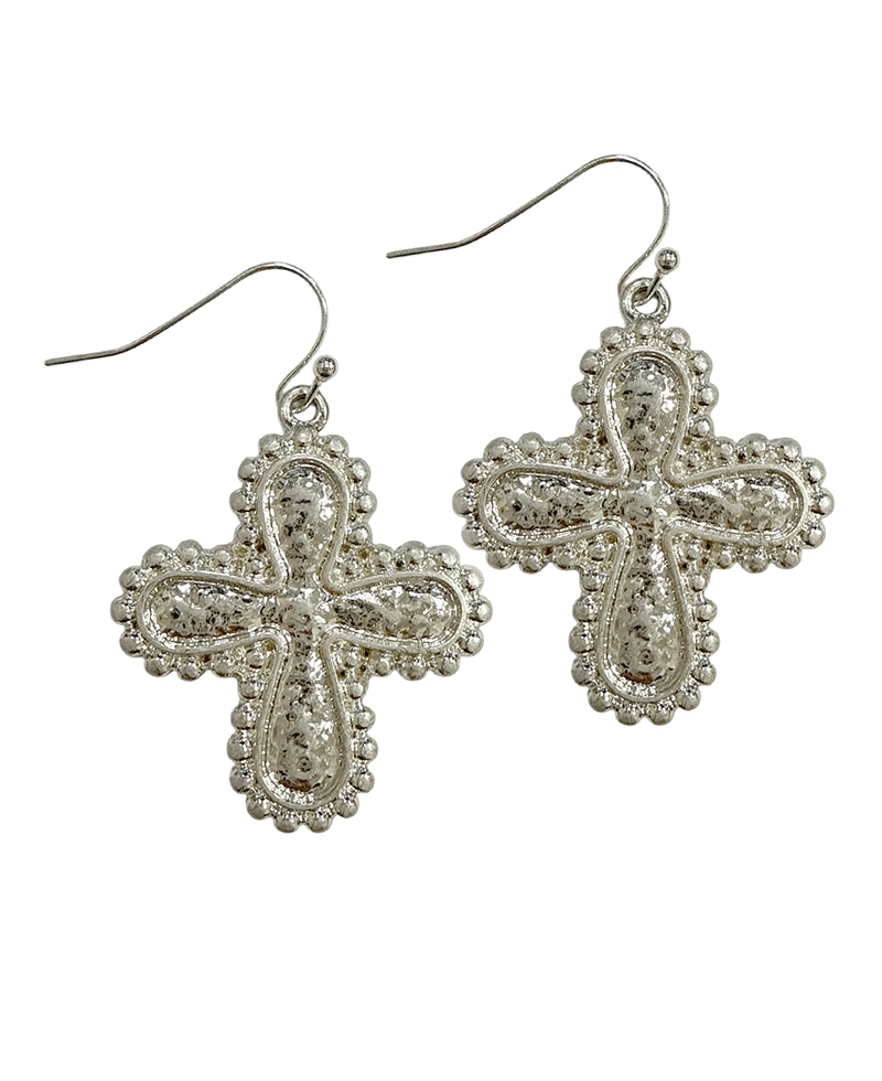 Hammered Texture Cross Earring