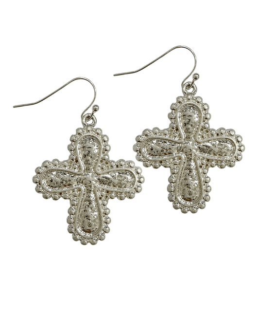 Hammered Texture Cross Earring
