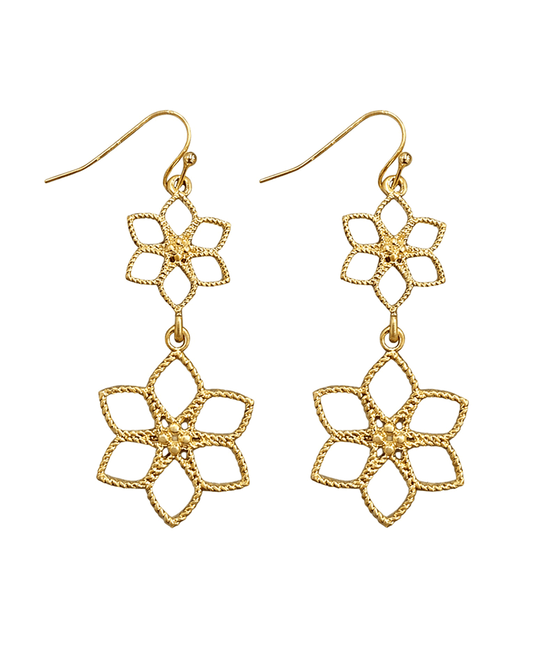 Double Drop Filigree Flower Shape Earring
