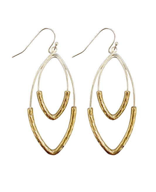 Double Teardrop Two Tone Metal Earring
