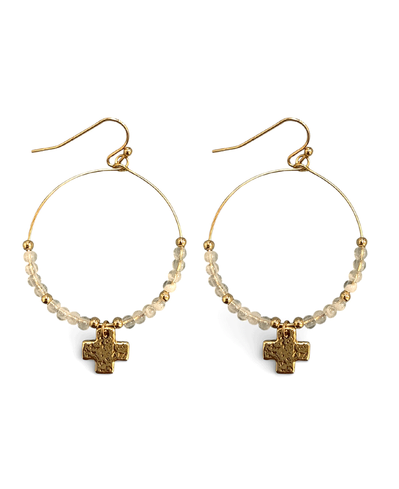 Beaded Circle w/ Small Cross Earring