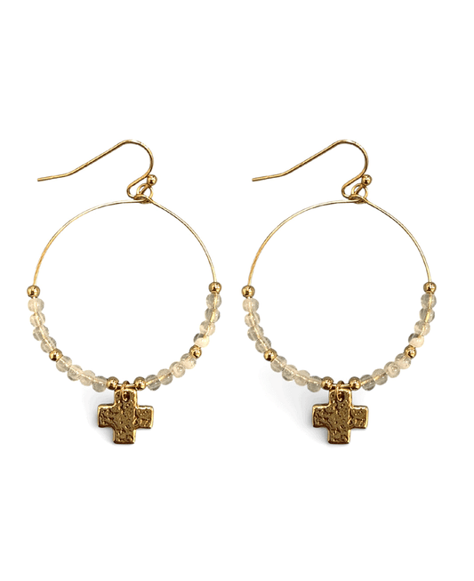 Beaded Circle w/ Small Cross Earring