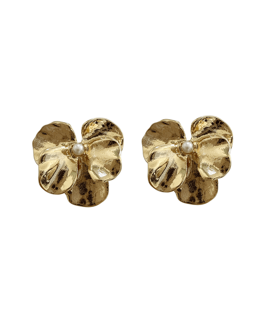 Five Textured Petals w/ Faux Pearl Flower Earring
