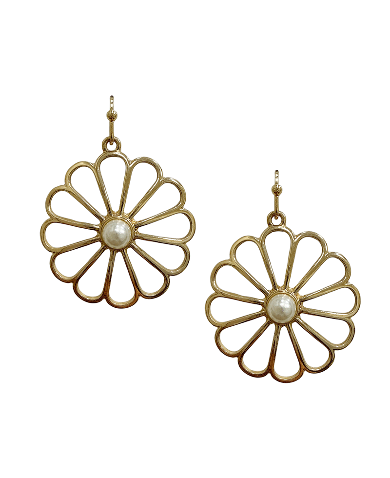 Cut Out Daisy Flower w/ Faux Pearl Earring