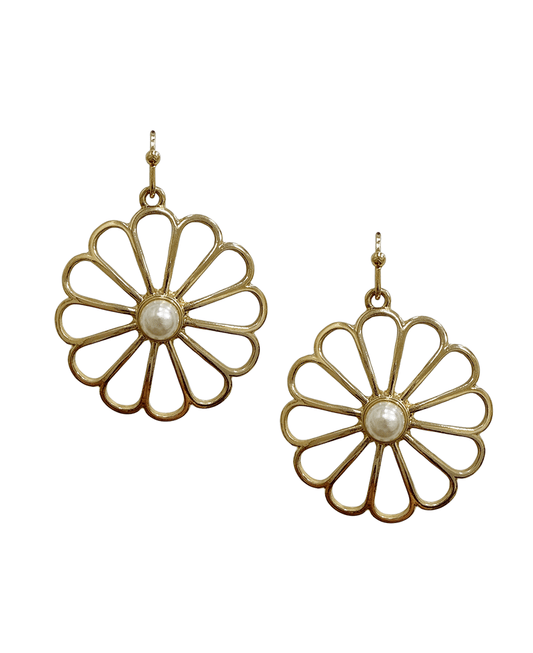 Cut Out Daisy Flower w/ Faux Pearl Earring