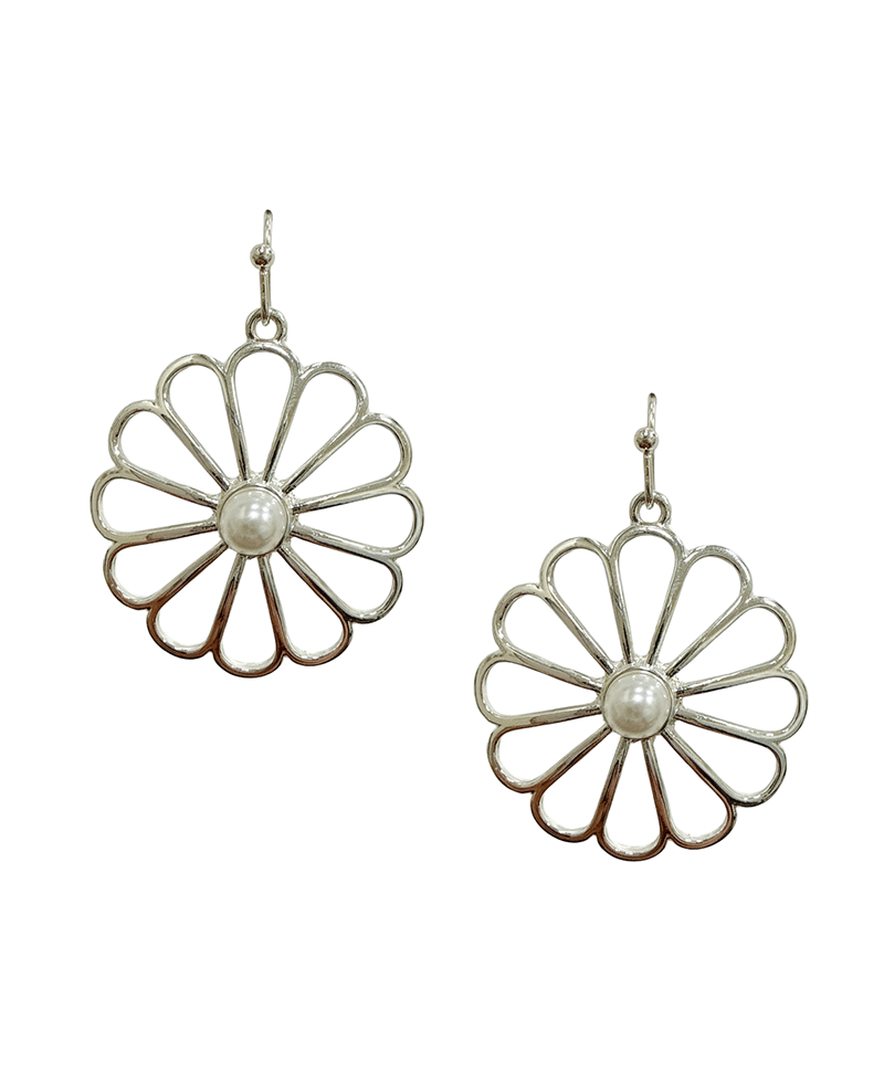 Cut Out Daisy Flower w/ Faux Pearl Earring