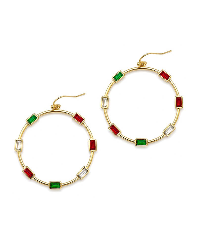 Christmas Baguette Rhinestone Hoop Earring