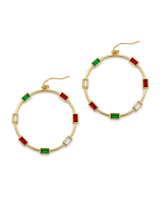 Christmas Baguette Rhinestone Hoop Earring