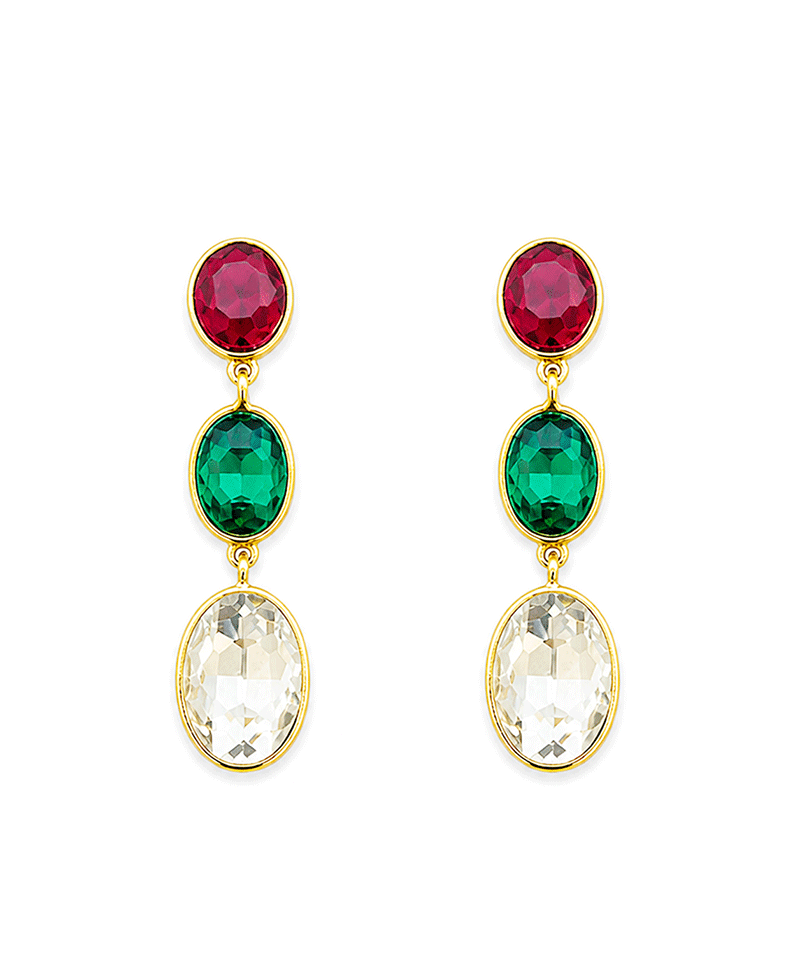 Multi Color Oval Crystal Drop Earring