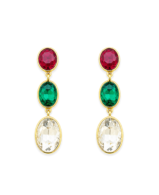 Multi Color Oval Crystal Drop Earring