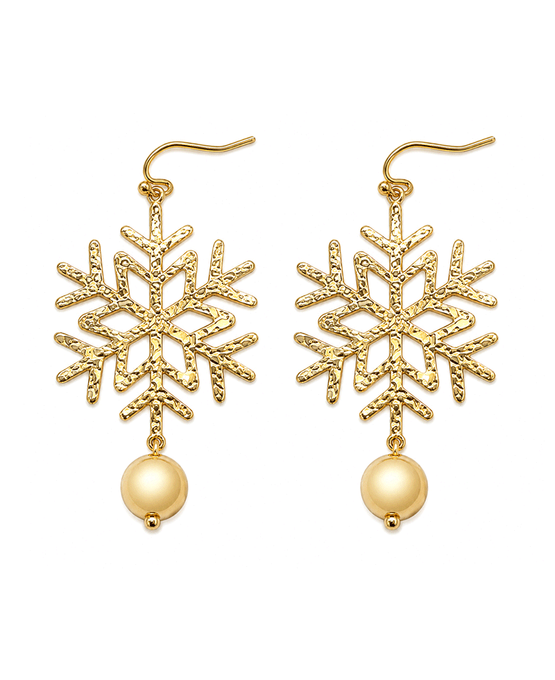 Gold Textured Snowflake w/ Ball Drop Earring