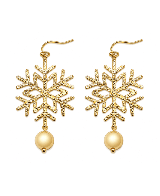Gold Textured Snowflake w/ Ball Drop Earring