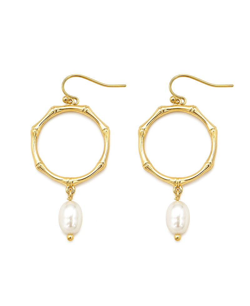Bamboo Texture Hoop w/ Pearl Drop Earring