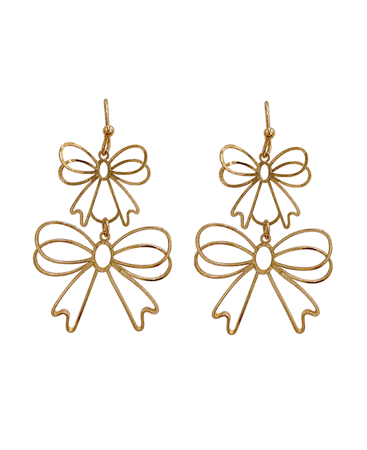Double Bow Wire Dangle Earring