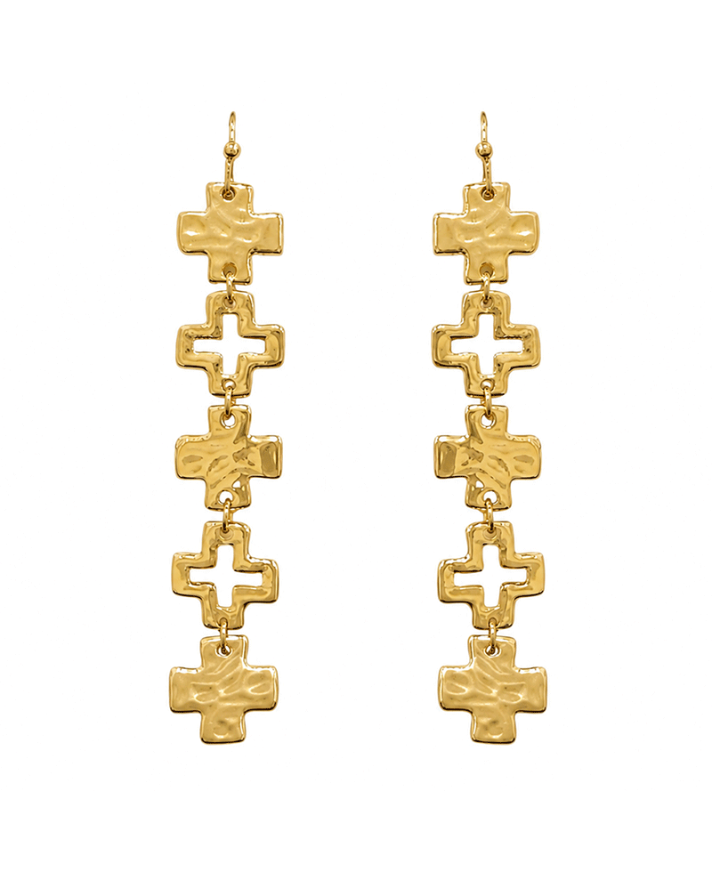 Hammered & Open Cutout Cross Drop Earring