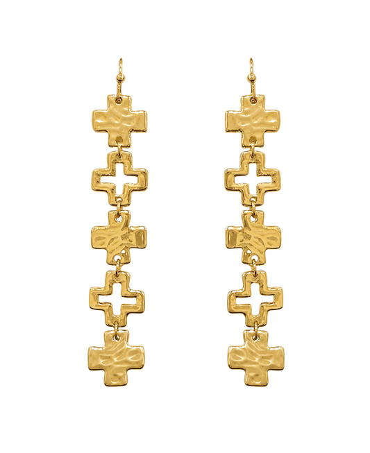 Hammered & Open Cutout Cross Drop Earring