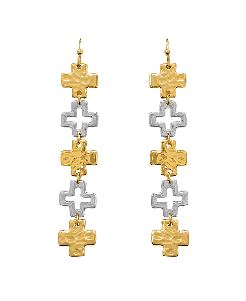 Hammered & Open Cutout Cross Drop Earring