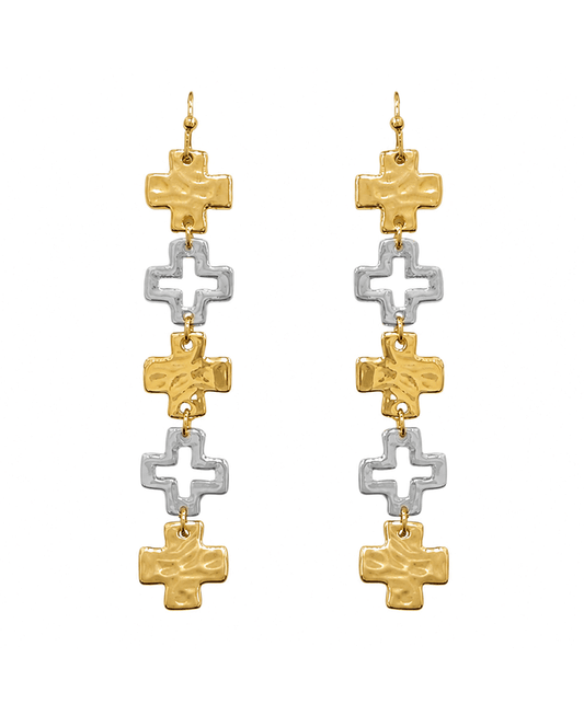 Hammered & Open Cutout Cross Drop Earring