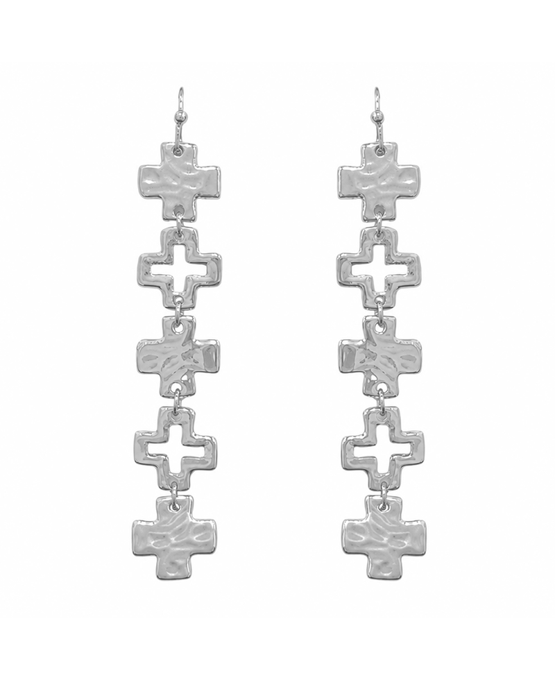 Hammered & Open Cutout Cross Drop Earring