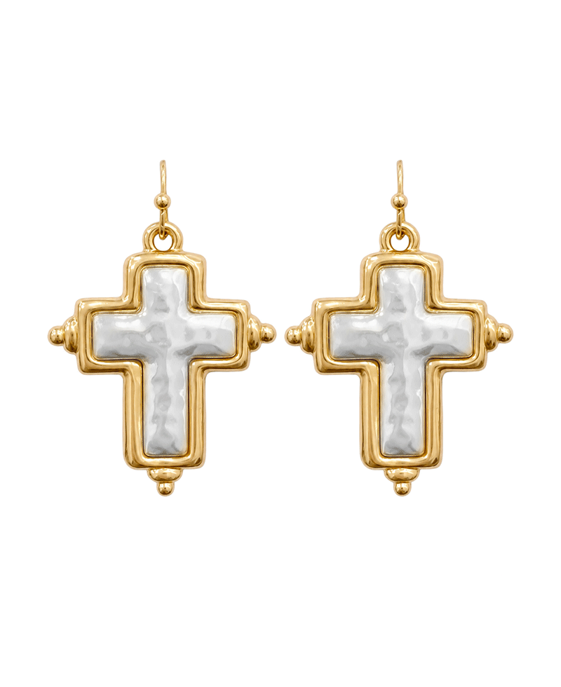 Hammered Tow Tone Cross Earring