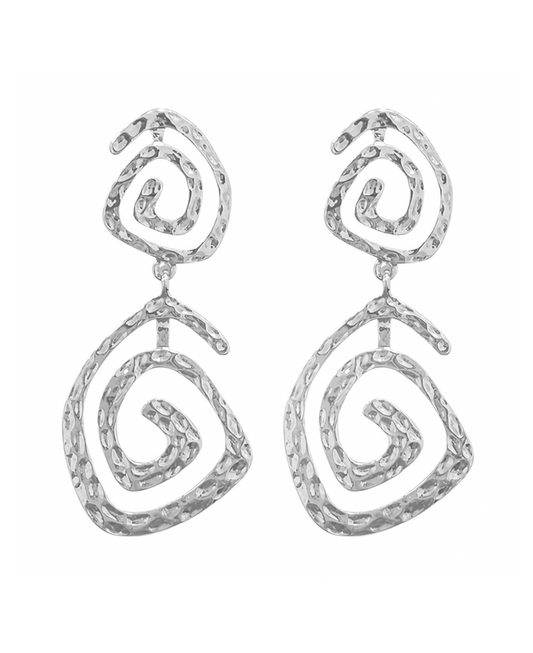 Hammered Double Spiral Drop Earring
