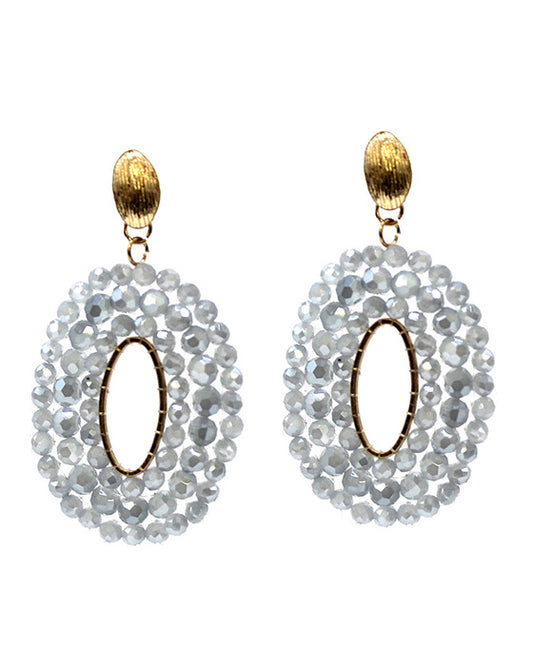 Oval Shape Beaded Post Earring