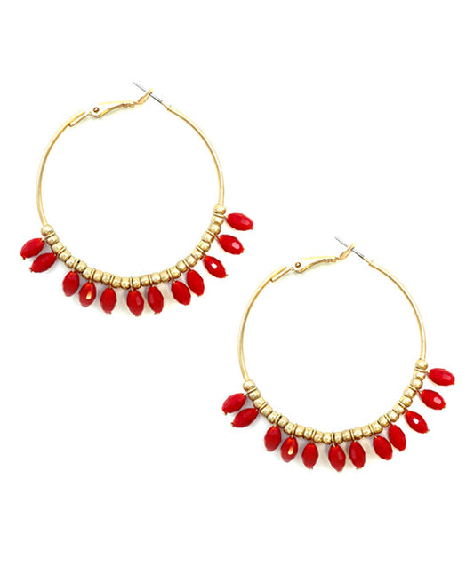 Metal Round w/ Beads Hoop Earring