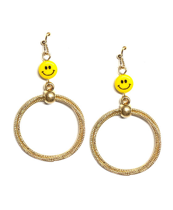 Smile Face Metal Round Earring