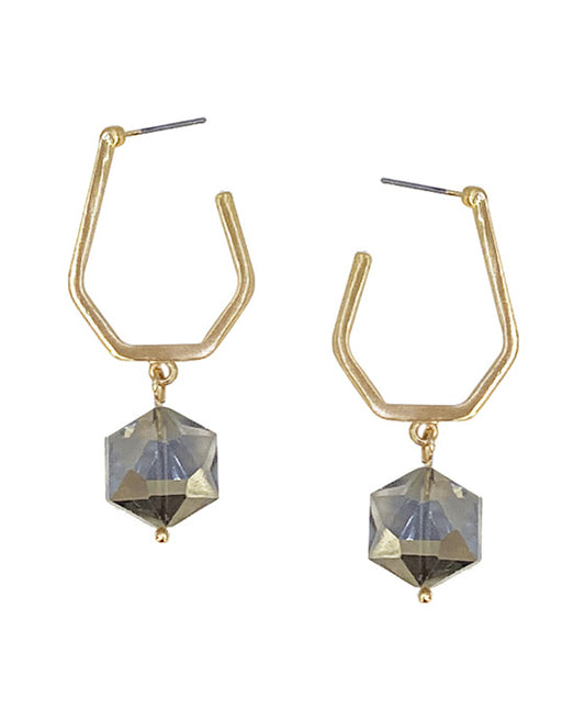 Geo Shape Metal w/ Glass Hoop Earring