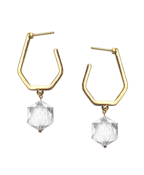 Geo Shape Metal w/ Glass Hoop Earring