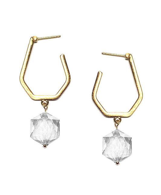 Geo Shape Metal w/ Glass Hoop Earring
