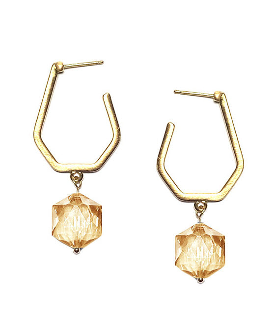 Geo Shape Metal w/ Glass Hoop Earring
