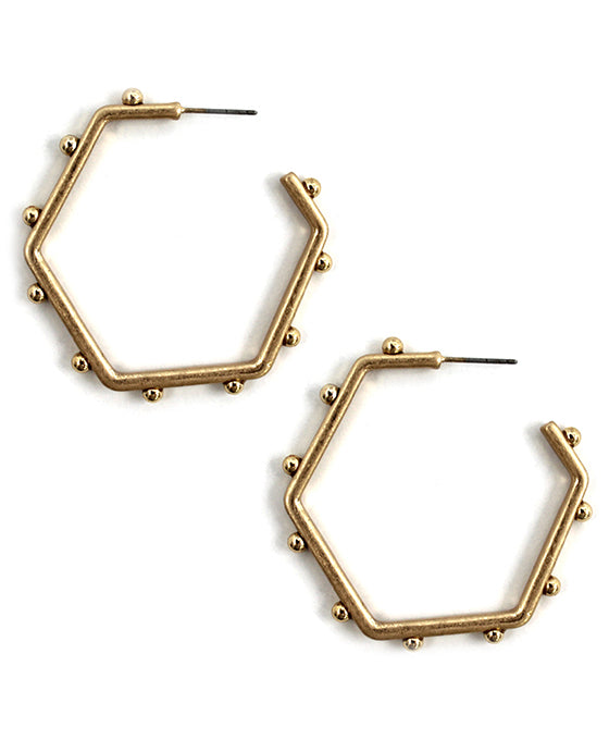 Hexagon Shape Metal Hoop Earring