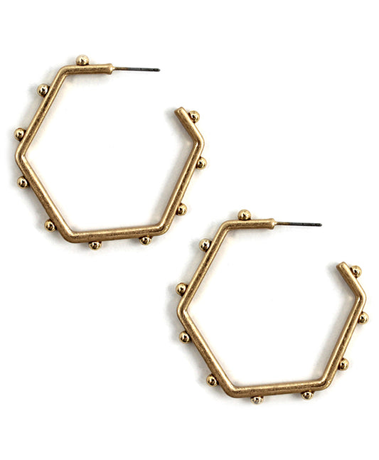 Hexagon Shape Metal Hoop Earring
