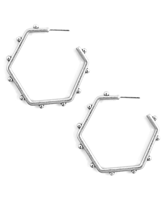 Hexagon Shape Metal Hoop Earring
