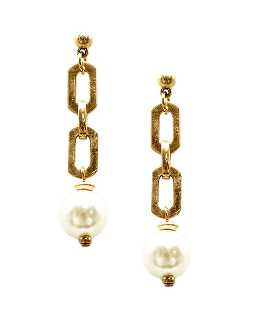 Pearl Drop Metal Post Earring