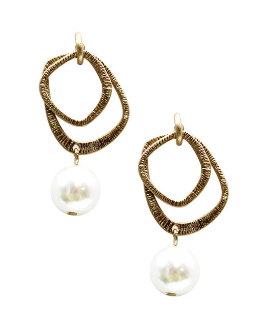Geo Shape Metal w/ Pearl Earring
