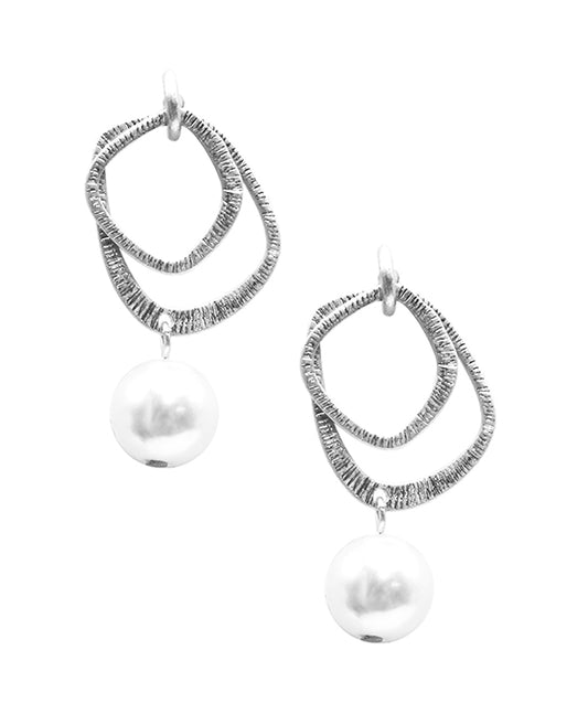 Geo Shape Metal w/ Pearl Earring