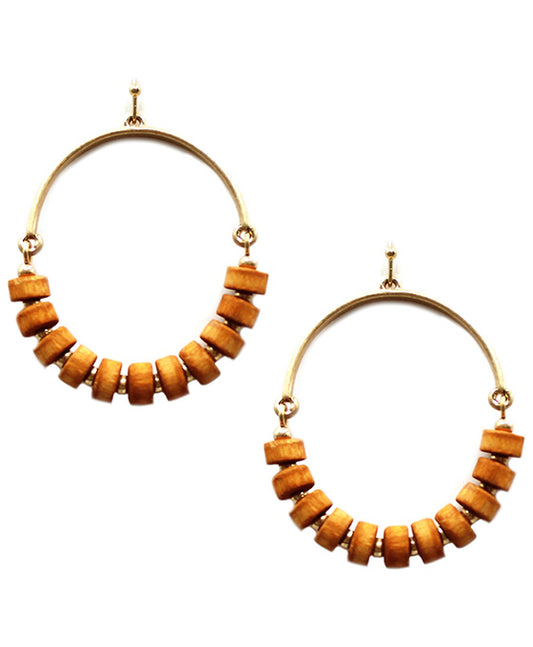 Metal Wire w/ Wood Beads Earring