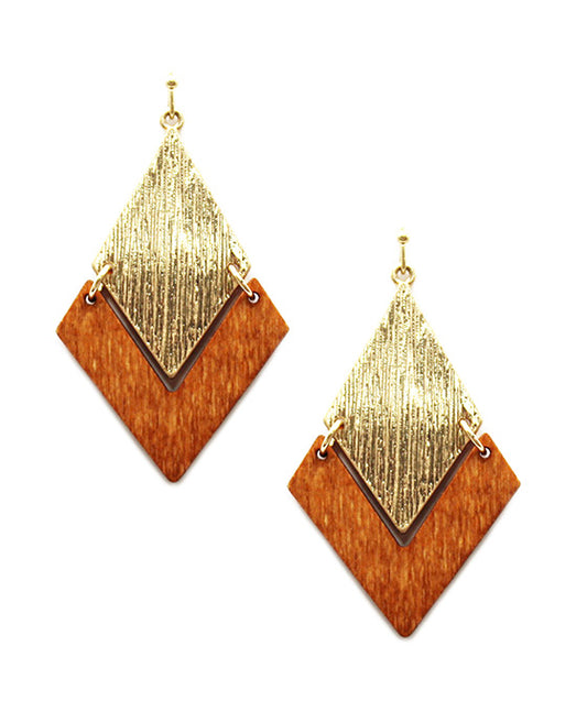 Metal & Wood Diamond Shape Earring