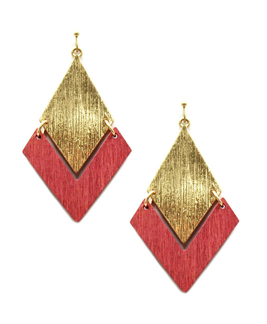 Metal & Wood Diamond Shape Earring