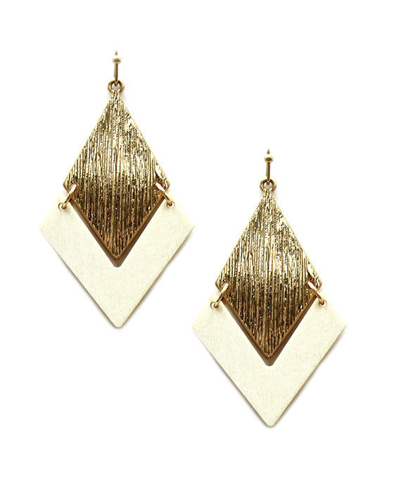 Metal & Wood Diamond Shape Earring