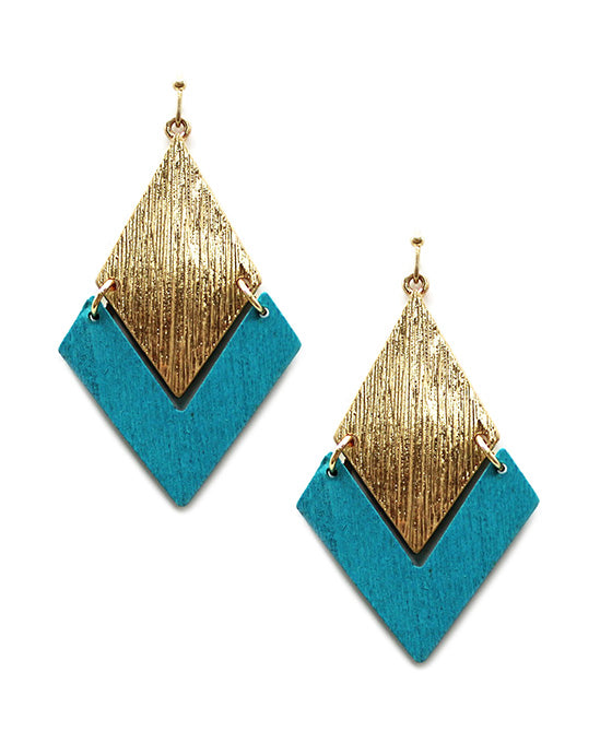 Metal & Wood Diamond Shape Earring