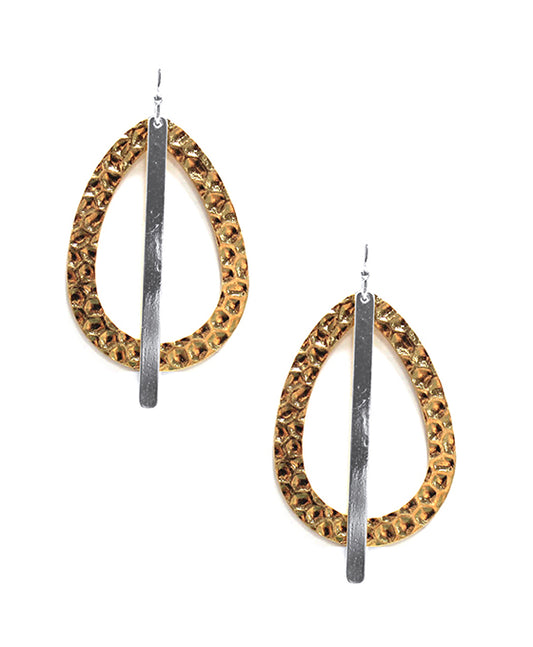 Hammered Metal Teardrop w/ Bar Earring
