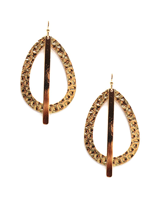 Hammered Metal Teardrop w/ Bar Earring
