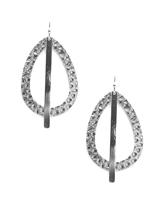 Hammered Metal Teardrop w/ Bar Earring