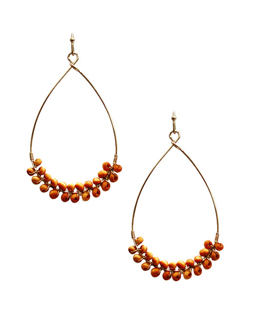 Wood Beads Accent Wire Teardrop Earring